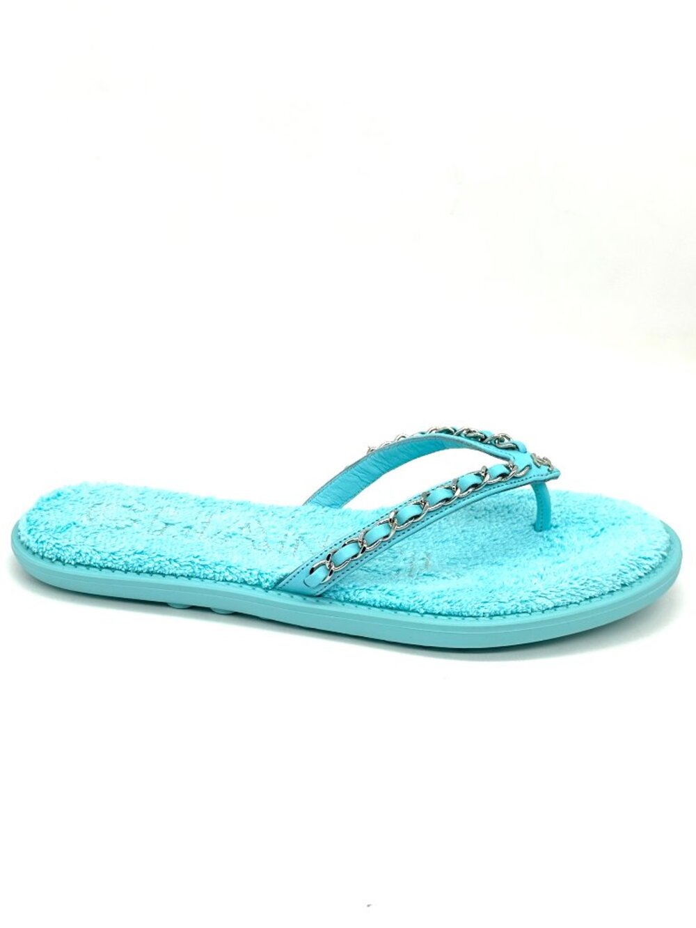 CHANEL 21S Leather Chain Terry Flip Flop Thong Flat Sandals Shoes - Picture 7 of 14